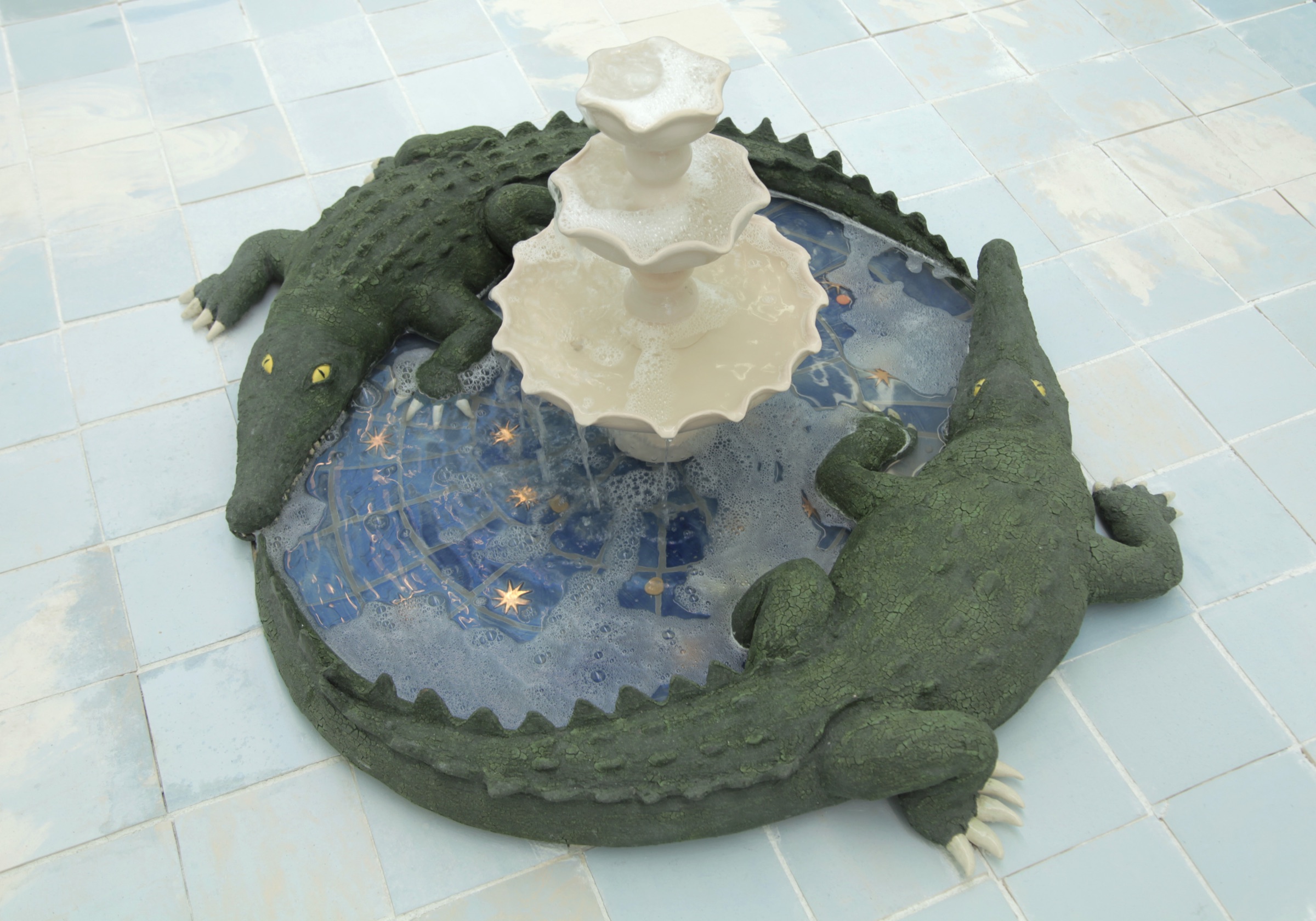 As above, so below (I), a ceramic fountain installation with two crocodiles