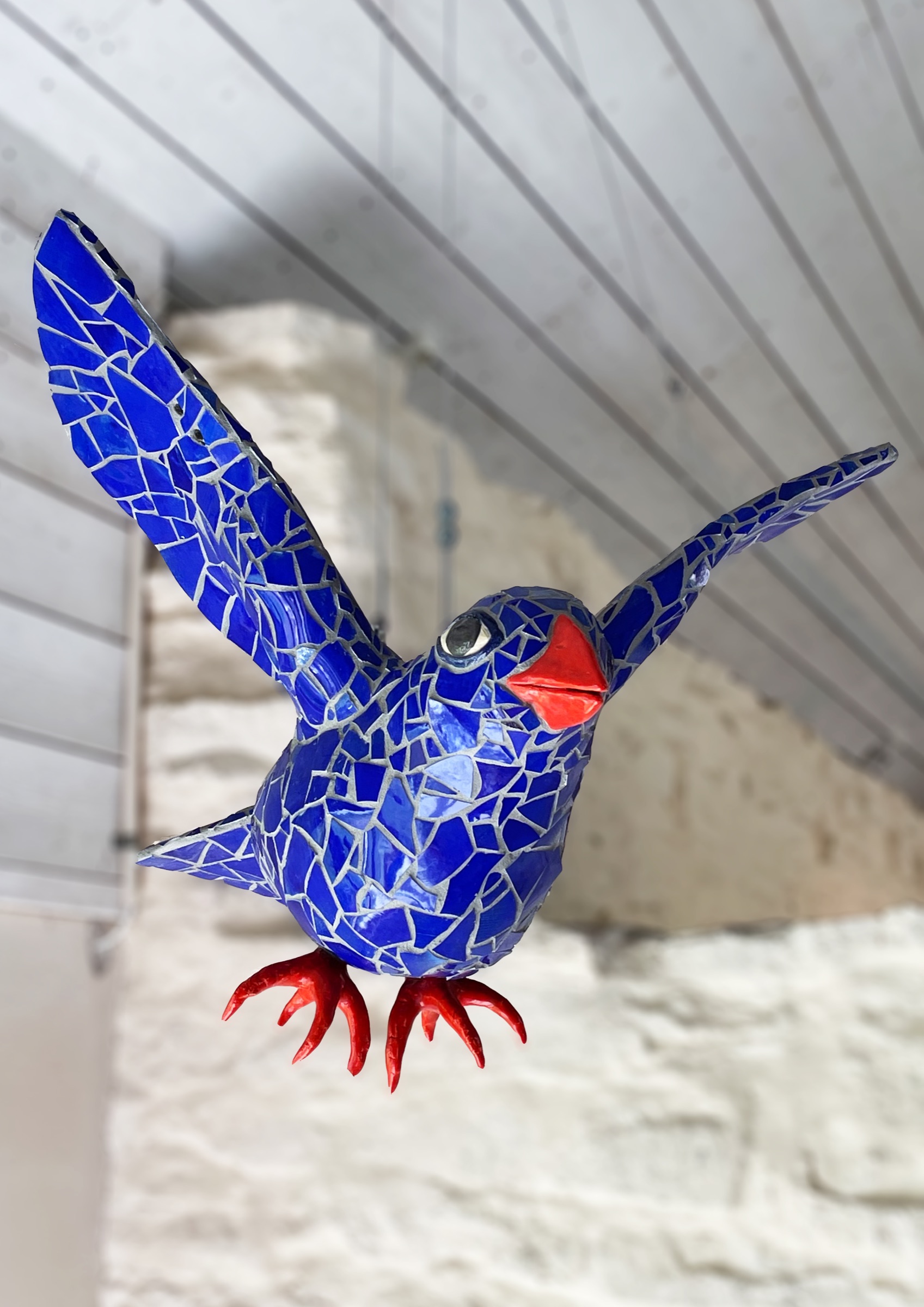 Birds of a feather, stoneware with glazed porcelain mosaic