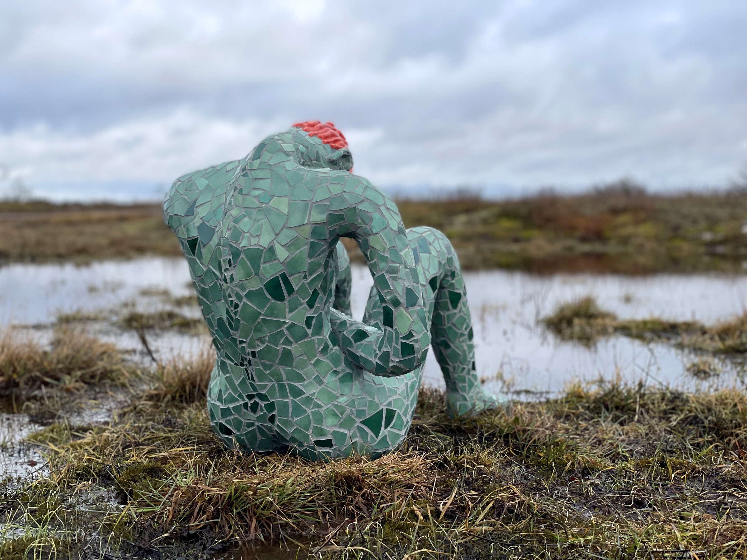 Free, a stoneware sculpture with glazed porcelain mosaic