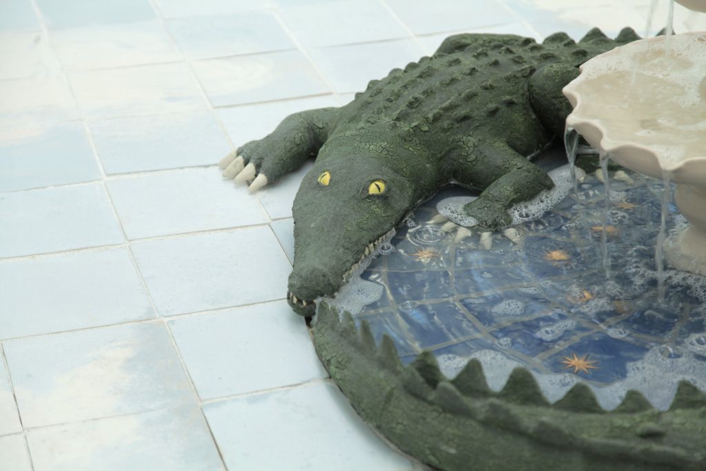 Detail of the ceramic crocodile fountain As above, so below (I)